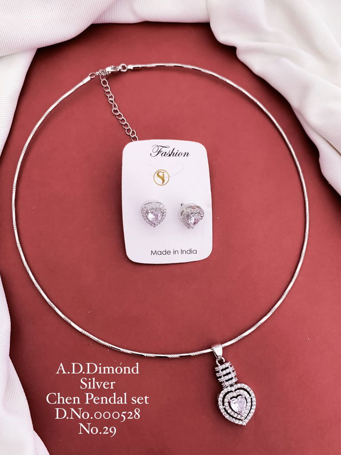 AD Dimaond Designer Rose Gold Silver Chain Pendal Set 2 Wholesalers In Delhi
